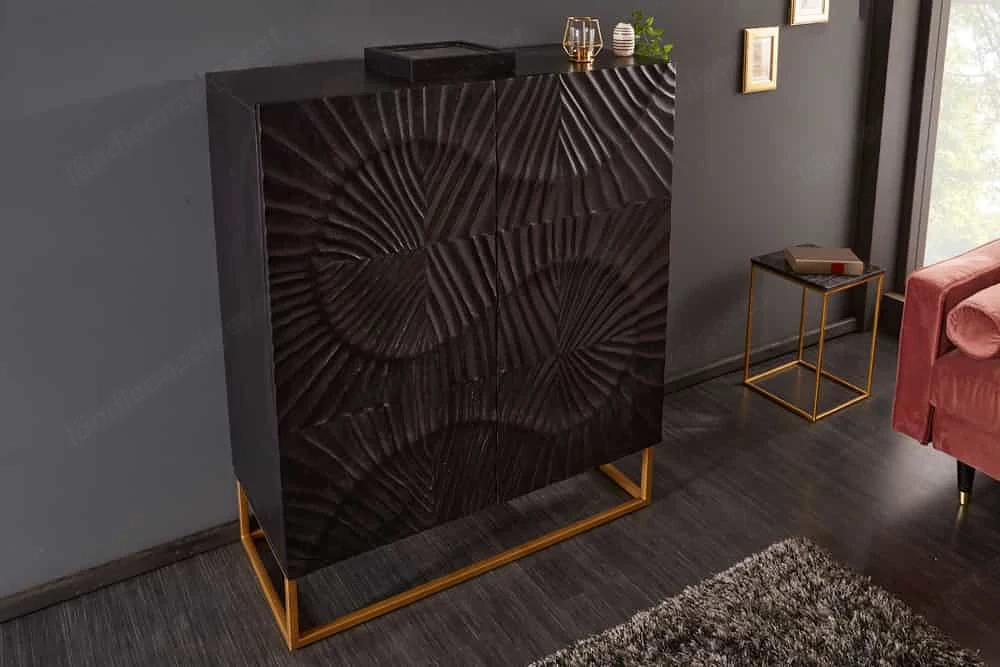 Highboard Scorpion 120cm schwarz Mangoholz 3D-Schnitzerei