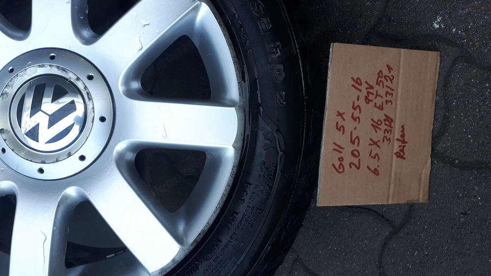 VW Golf Felgen6,5x16  ET 50 mit Sommerreifen 205x55x16  91V mit Top Reifen