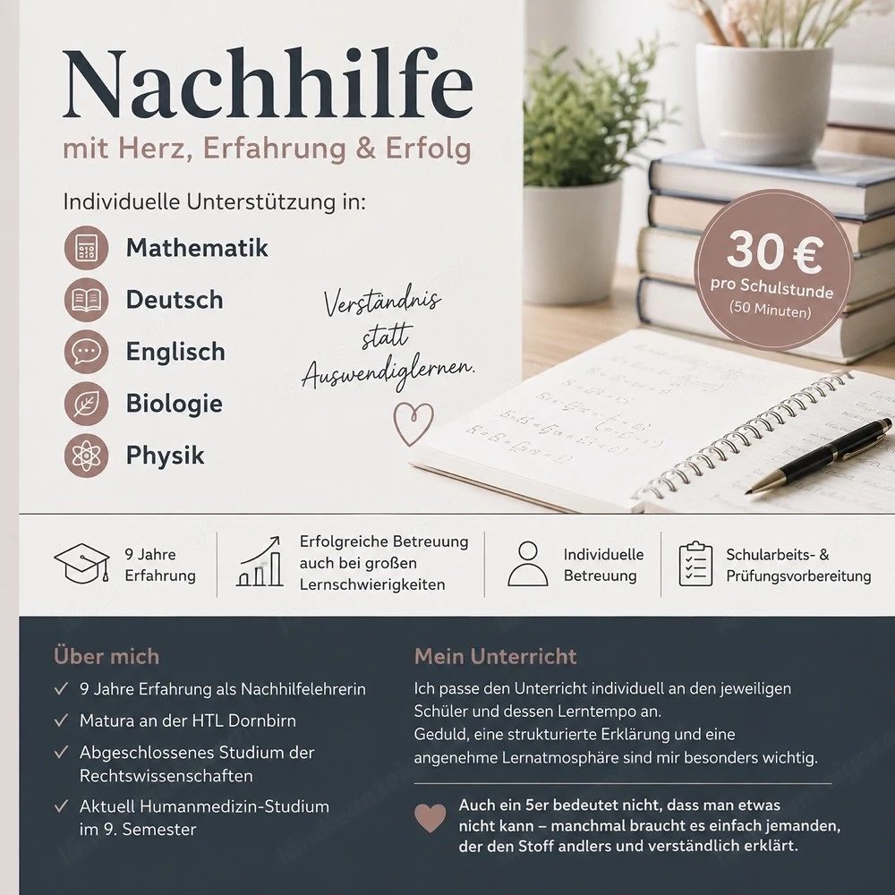    Nachhilfe in Mathematik, Deutsch & Englisch