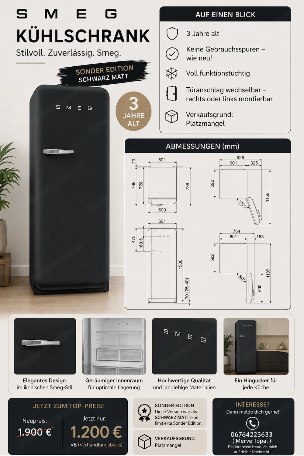 Smeg Kühlschrank (Sonder Edition schwarz matt)