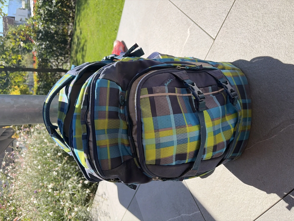 Schultasche Satch blau-grün kariert