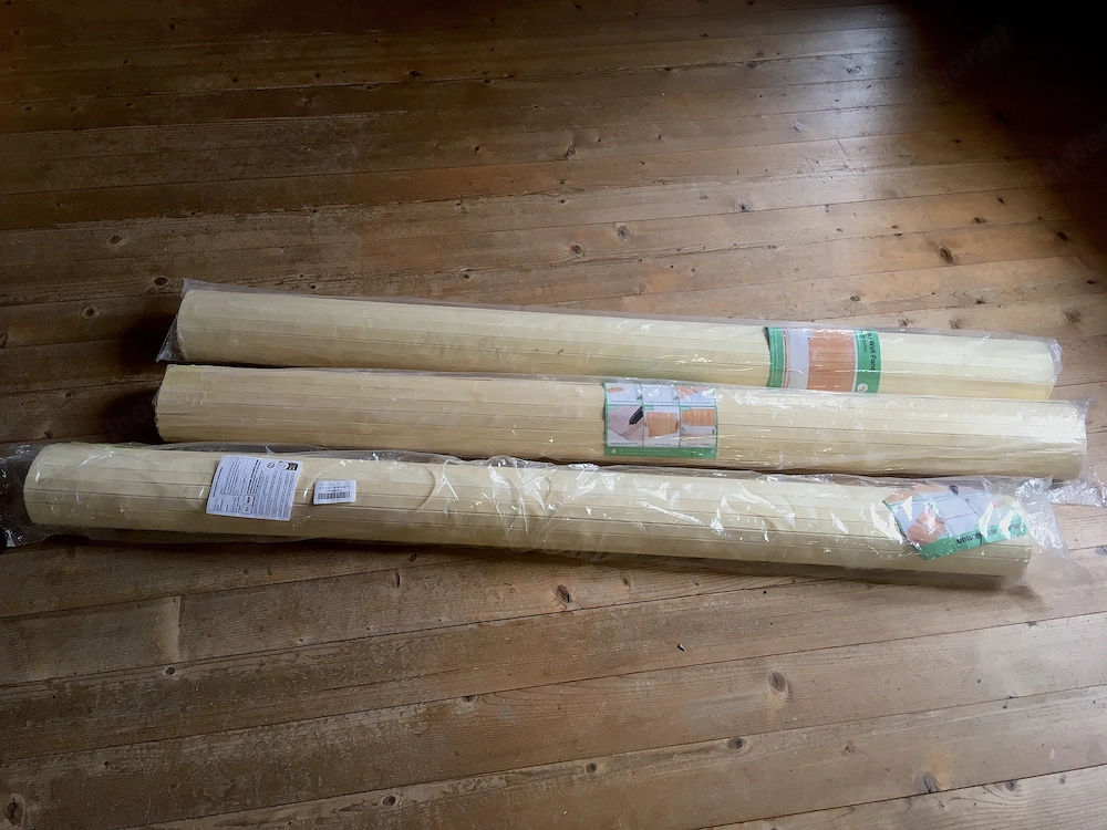 3 Stück Bambus-Wandpaneele zu 1,2 x 2,4 m naturfarben, auf Gewebenetz, neu, noch in Verpackung