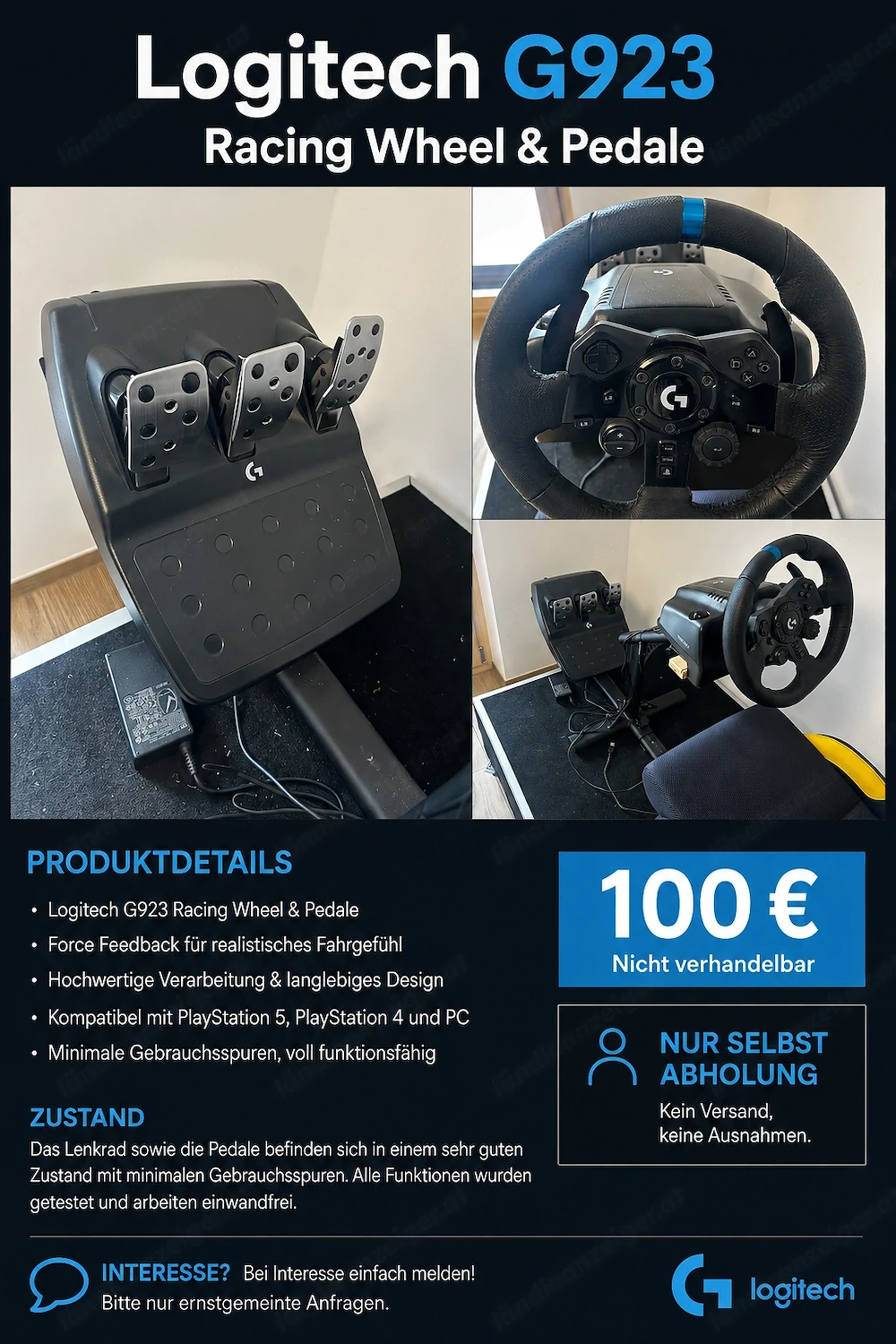Logitech G923 Racing Wheel inkl. Pedale & Playseat