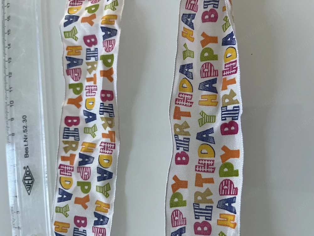 Buntes "Happy Birthday" Geschenkband 4 cm breit 1 m lang