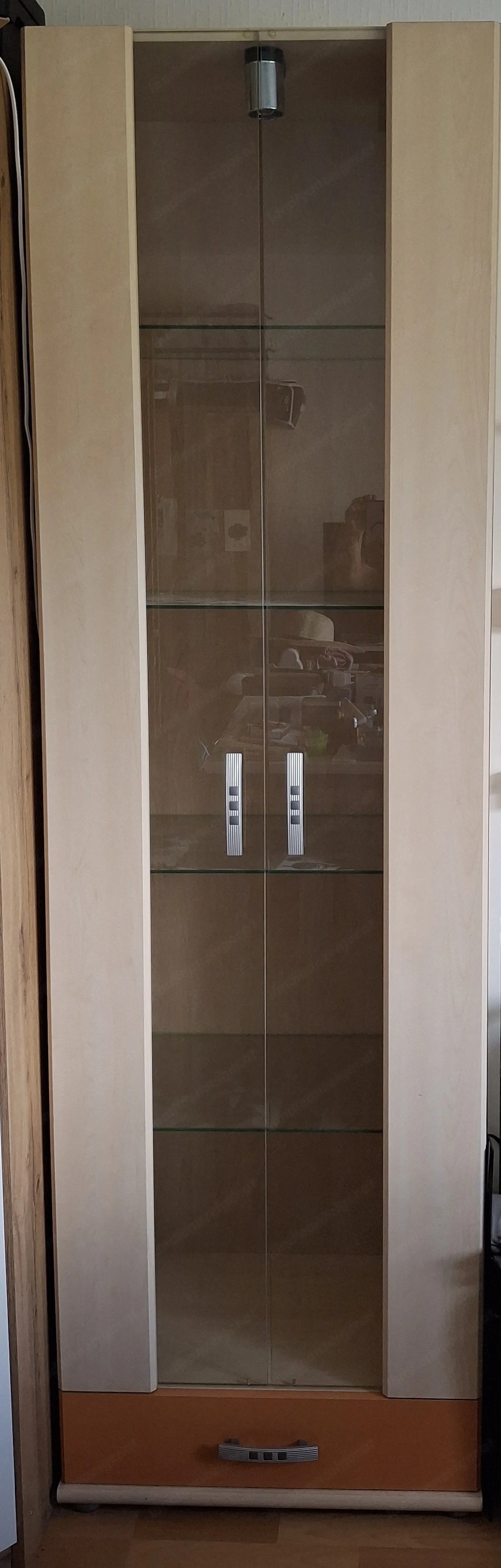 Vitrine aus Holz mit Glastüren