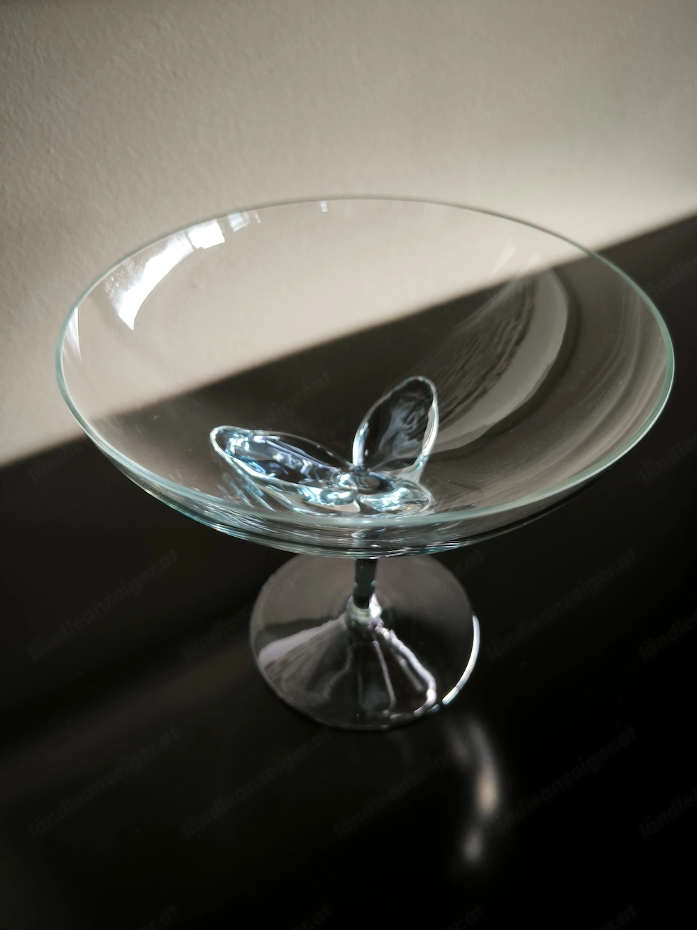 Vintage Schale, zartblaues Glas mit Blume