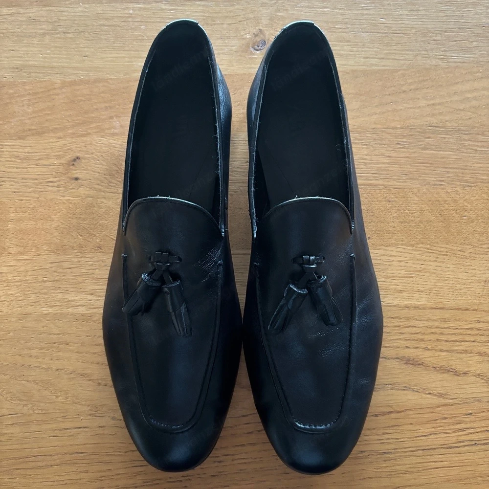 Elegante schwarze Tassel Loafer   Leder-Slipper   Gr. 44