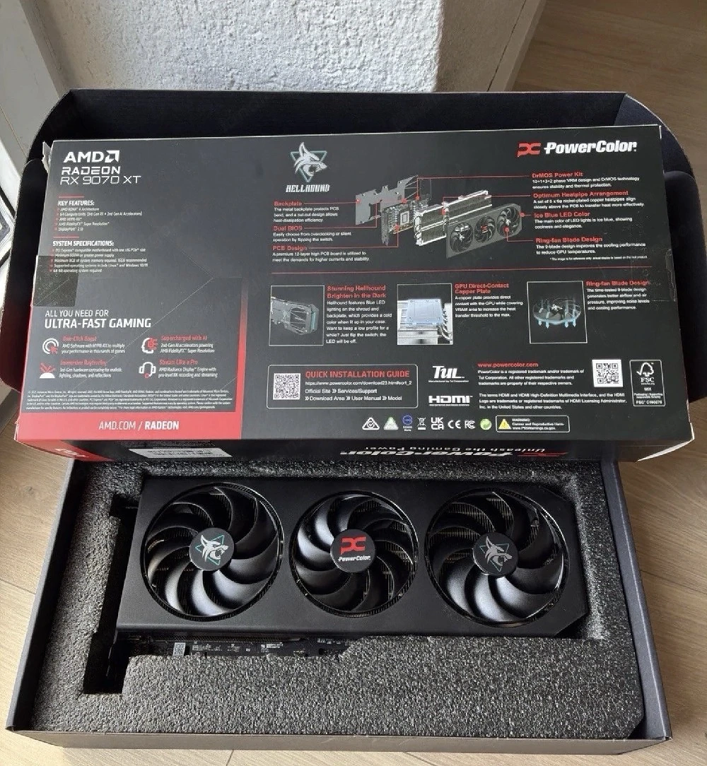 Powercolor AMD Radeon RX9070XT helhound oc 16GB Grafikkarte GDDR6 HDMI DP 