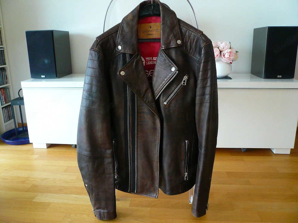  Biker-Jacke Goosecraft Leder braun, Gr.52 54 L, Neuwertig 