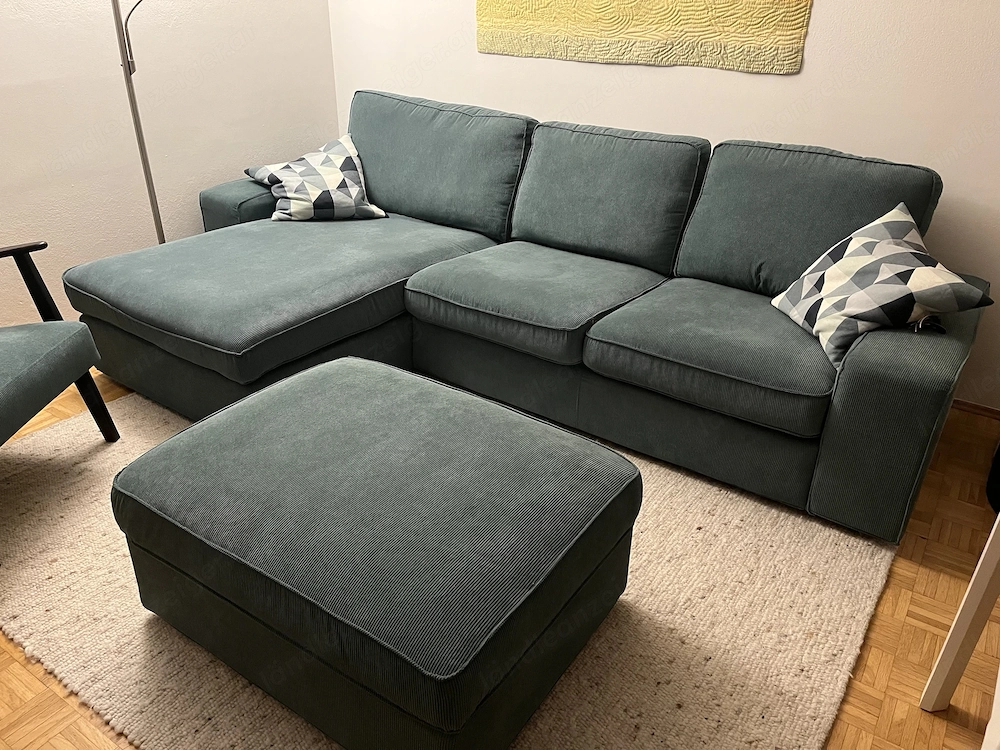 Ikea Kivik 3-Sofa mit Récamiere + Kivik Hocker + Ekenäset Sessel