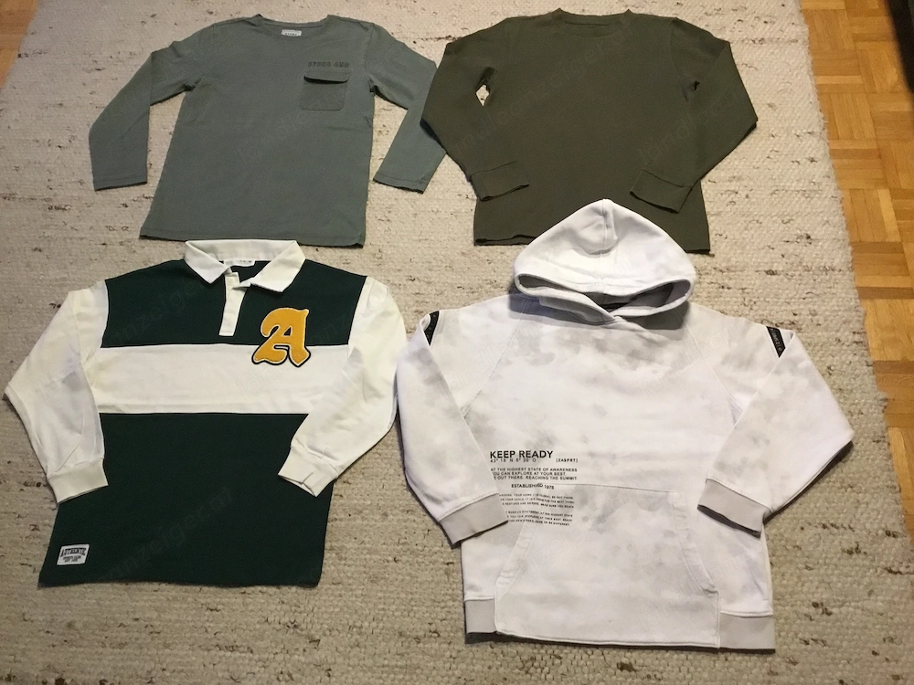 2 Langarmshirts, 1 Langarmpoloshirt, 1 Sweater alles Gr. 152 neuwertig