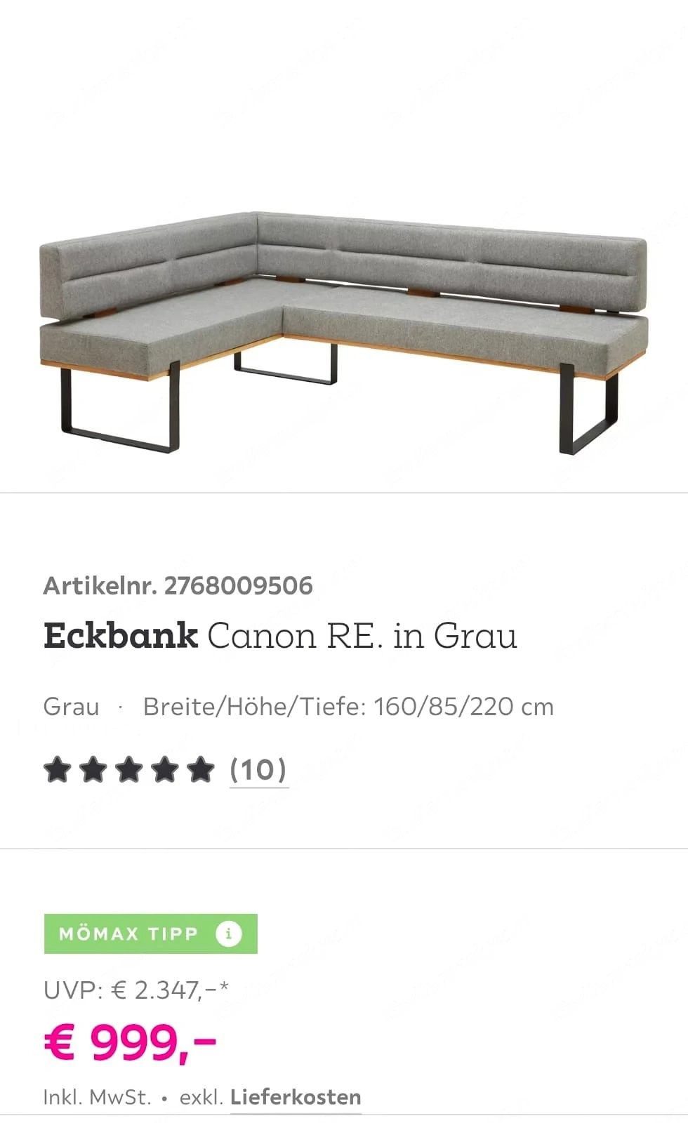 Eckbank für Esstisch 