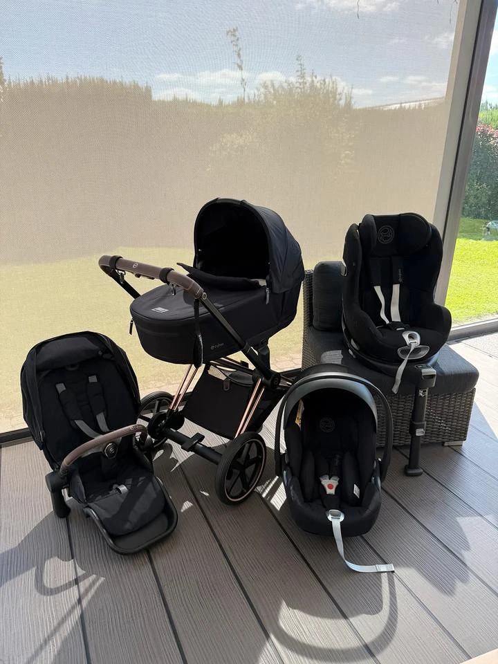 Cybex e-priam Complettset Schwartz Roségold + Kindersitz 1-3 Jahre 