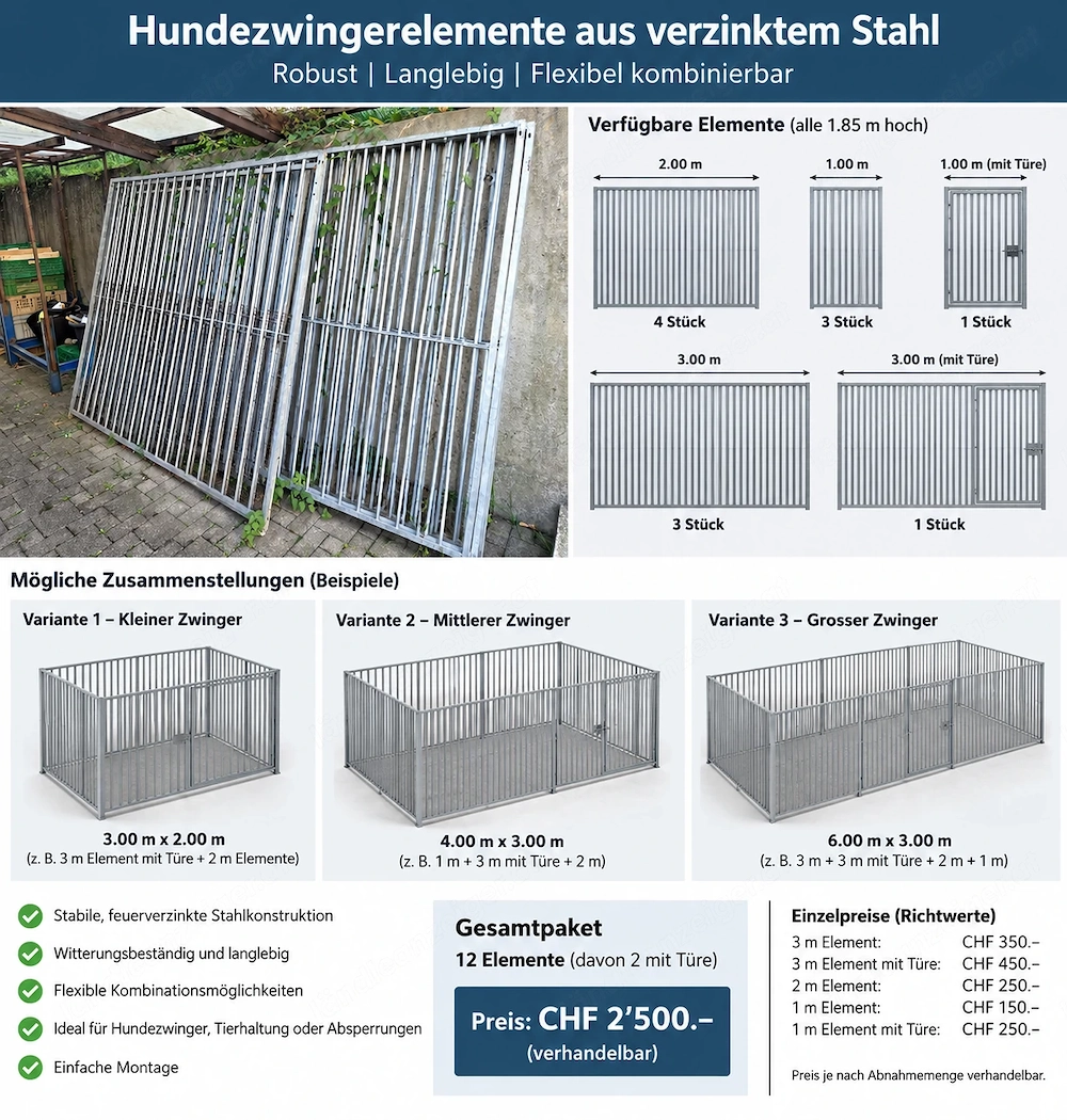 Hundezwingerelemente aus verzinktem Stahl   robust & flexibel kombinierbar