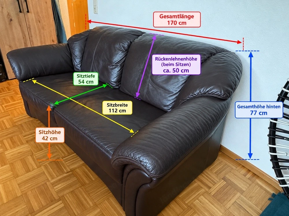 2-Sitzer Echtleder-Sofa   LongLife by Valdalpone   dunkelbraun