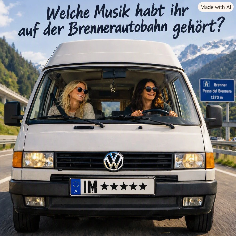 Suche die tanzenden Mädels aus dem weißen VW Bus auf der Brennerautobahn