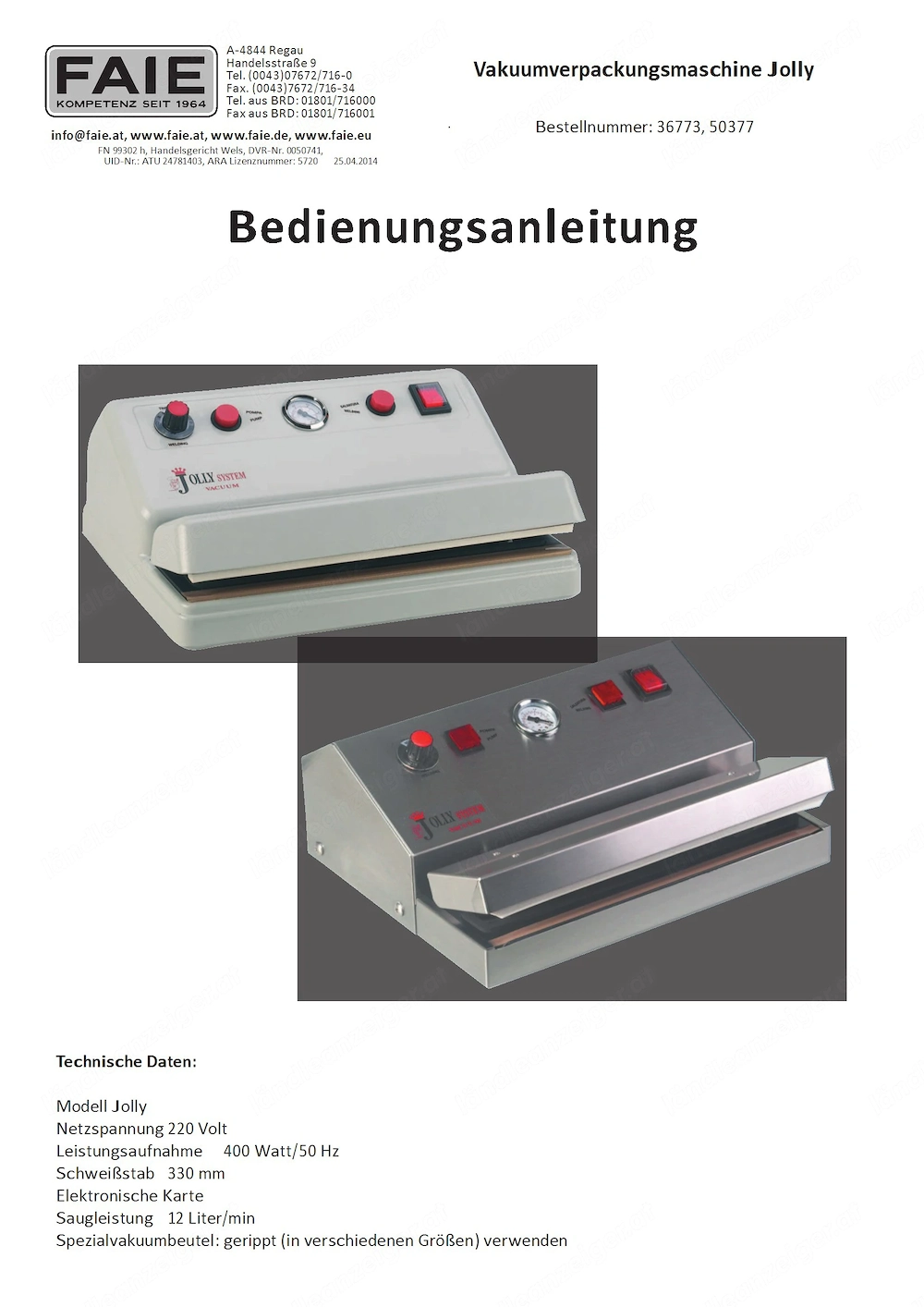 Vakuumiergerät von FAIE 