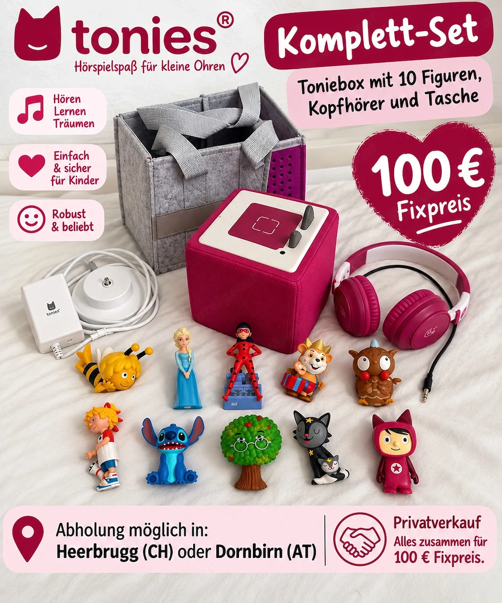 ToniBox mit Figuren, Kopfhörer und Tasche
