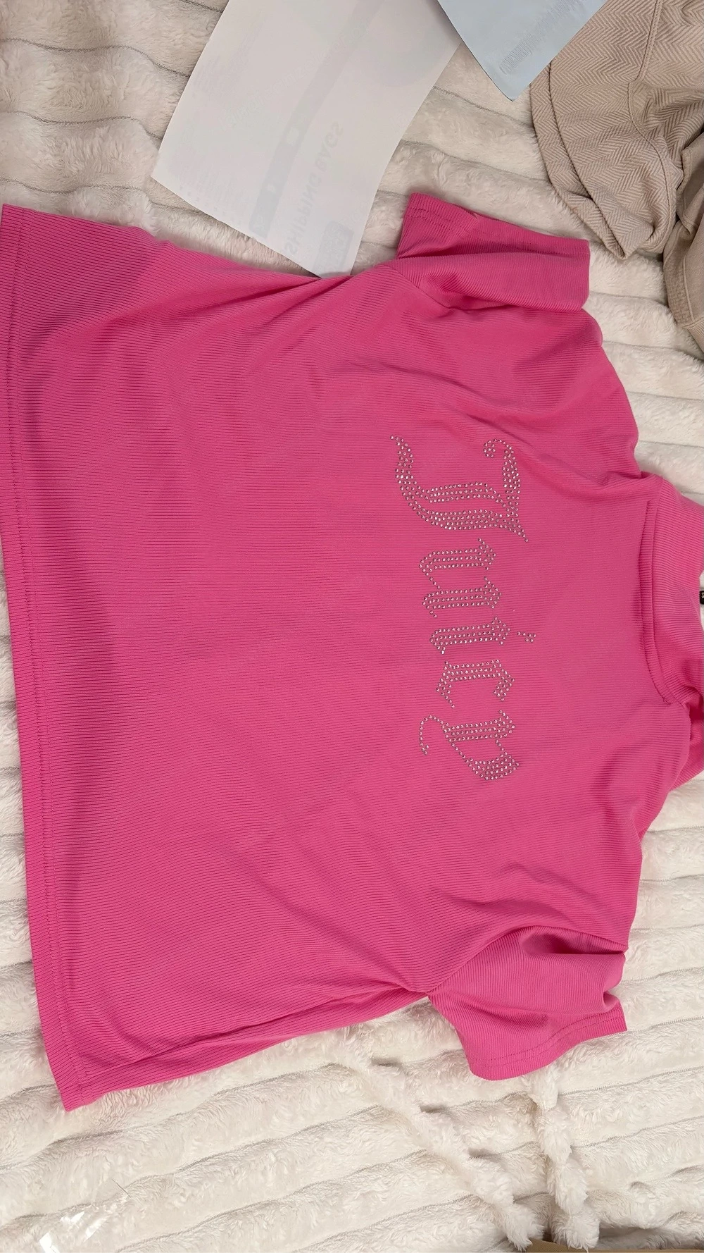 NWT Juicy Couture Rippstrick-Pyjama Set   Pink mit Strass   Gr.S