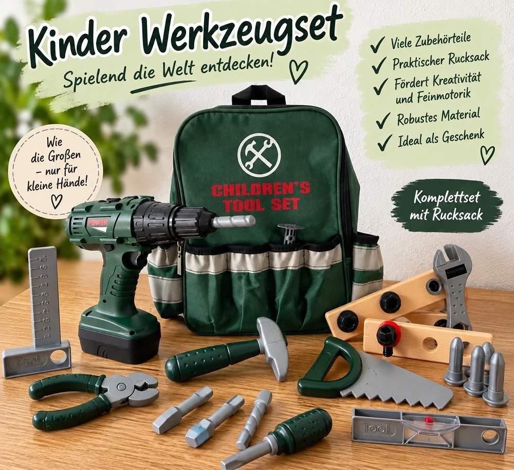 Werkzeugrucksack mit Bohrmaschine für Kinder