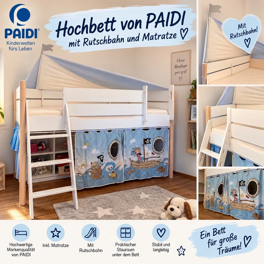 Hochbett von PAIDI mit Rutschbahn & Matratze