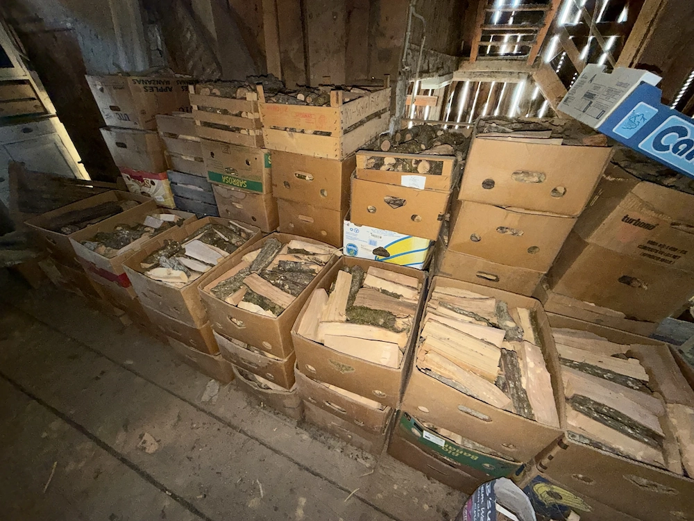 Ofenfertiges Hartholz   Brennholz in Bananenschachteln