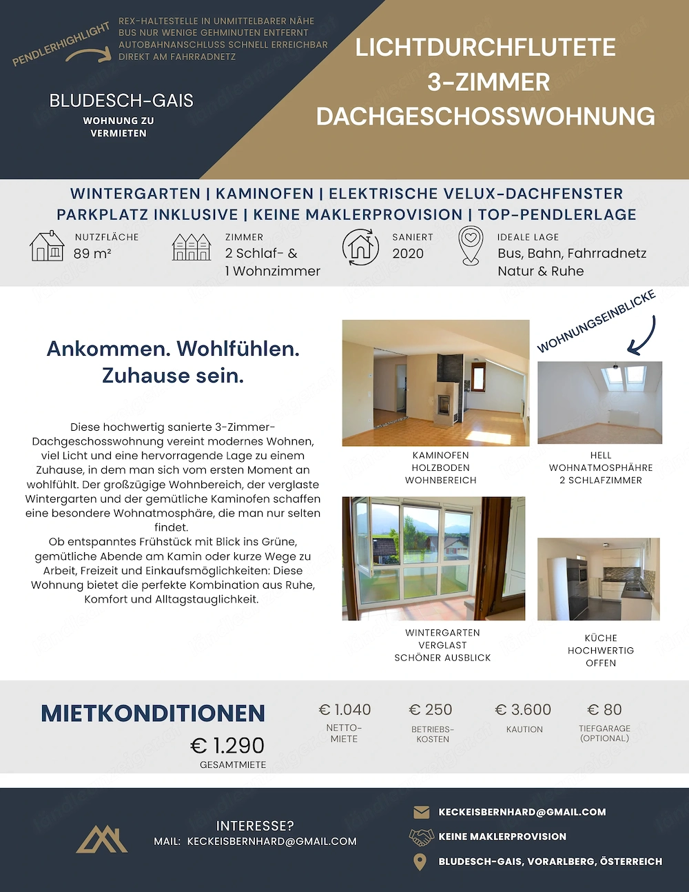 Lichtdurchflutete 3-Zimmer-Dachgeschosswohnung mit Wintergarten in Bludesch