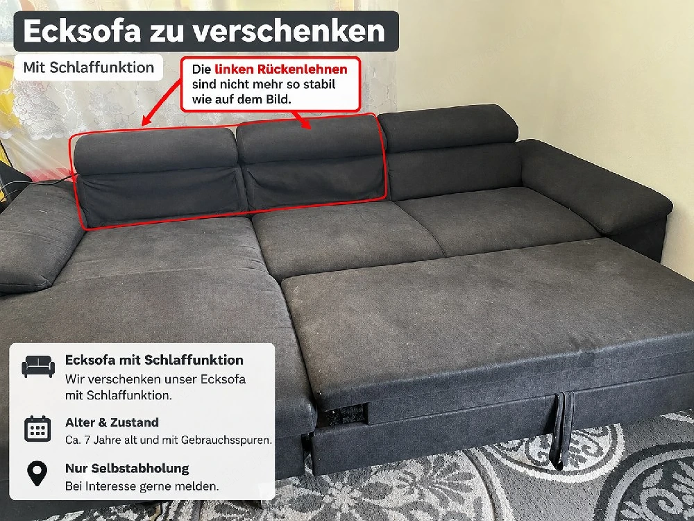 Ecksofa mit Schlaffunktion zu verschenken