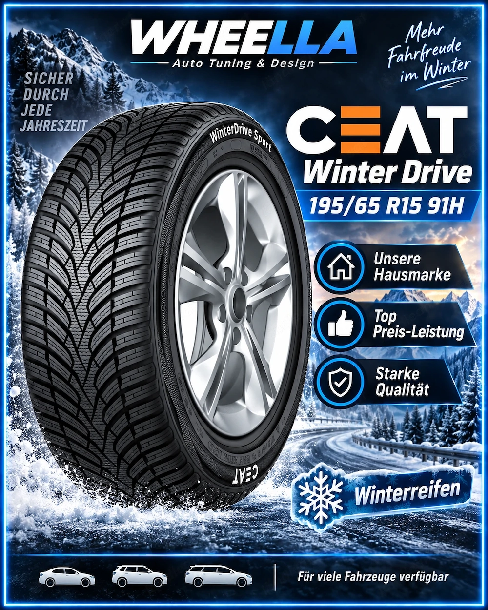 CEAT WinterDrive 195 65 R15 91H Winterreifen Neu Qualitätsreifen