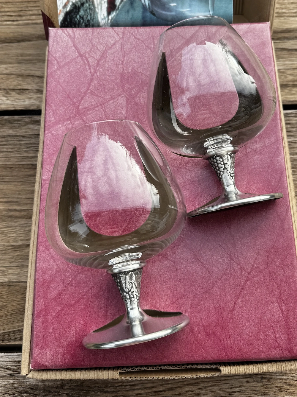 Cognacgläser aus Glas und Zinn, sehr hochwertig, 2 Stück