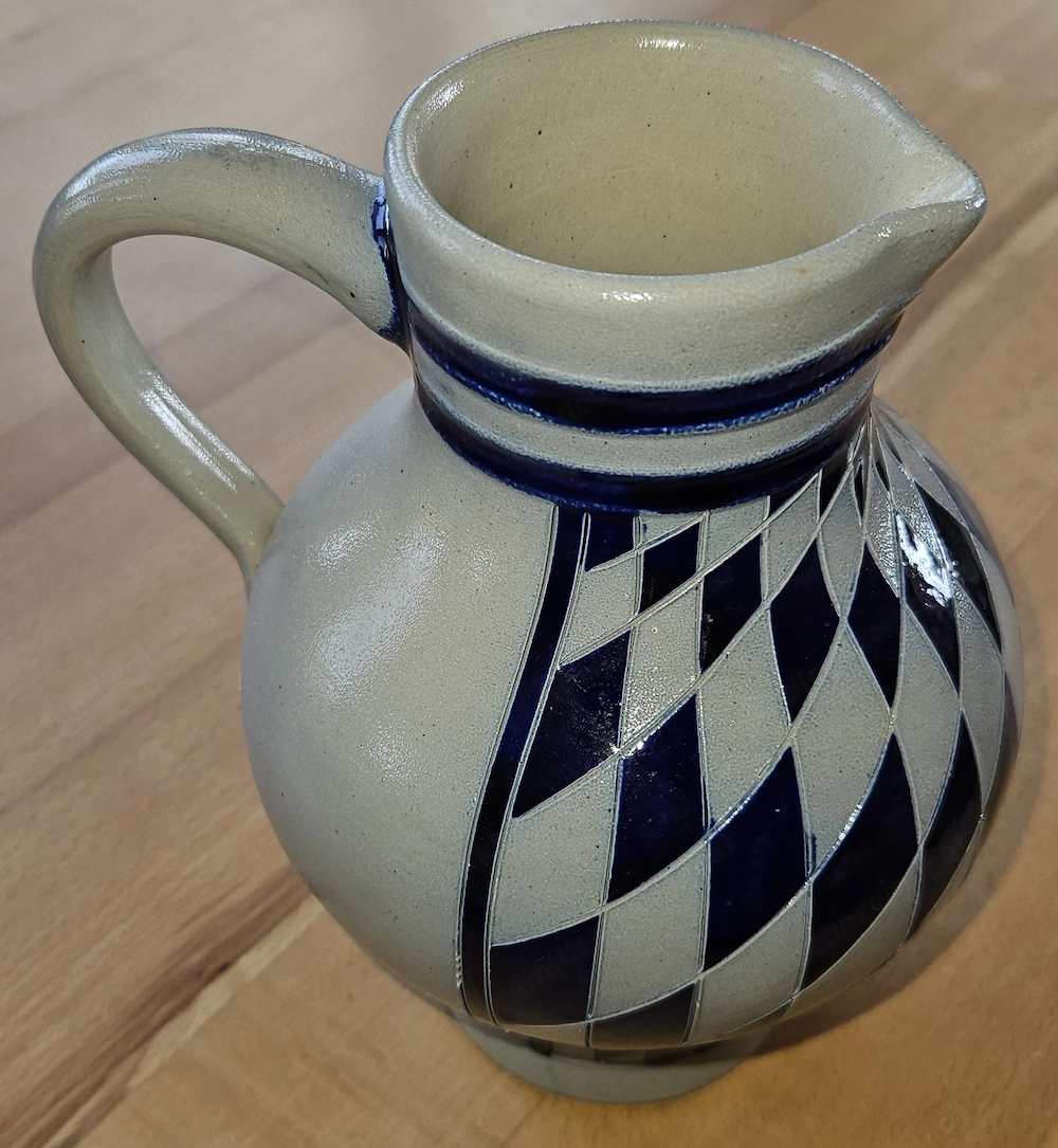 Goebel Merkelbach Salzglasur Keramik-Krug   blau creme   Handarbeit