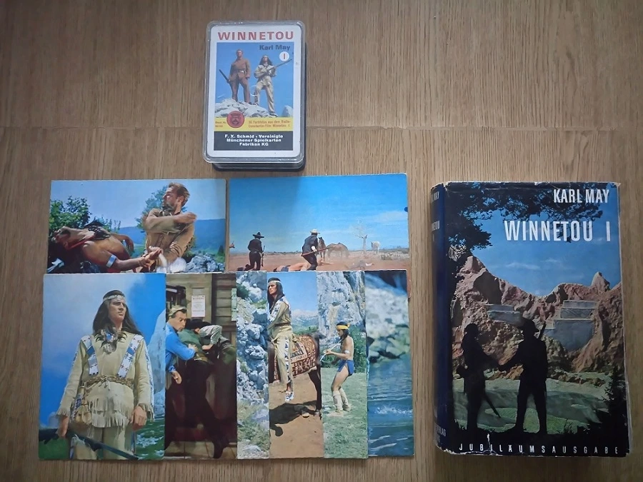 Vintage Karl May Set: Winnetou Romane, Quartette, POstkarten und Puzzles