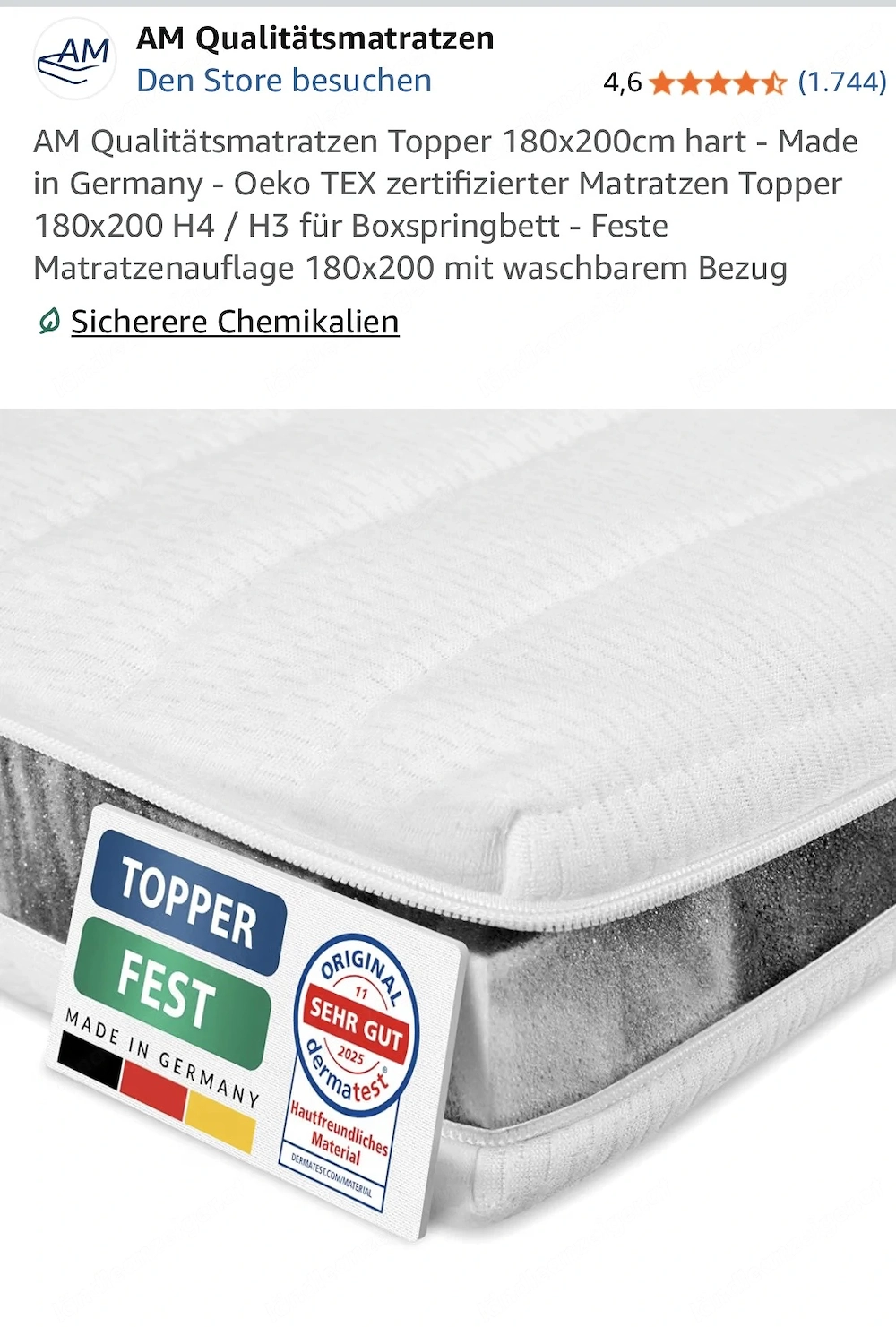 Matratzenauflage, Topper. 180 x 200cm