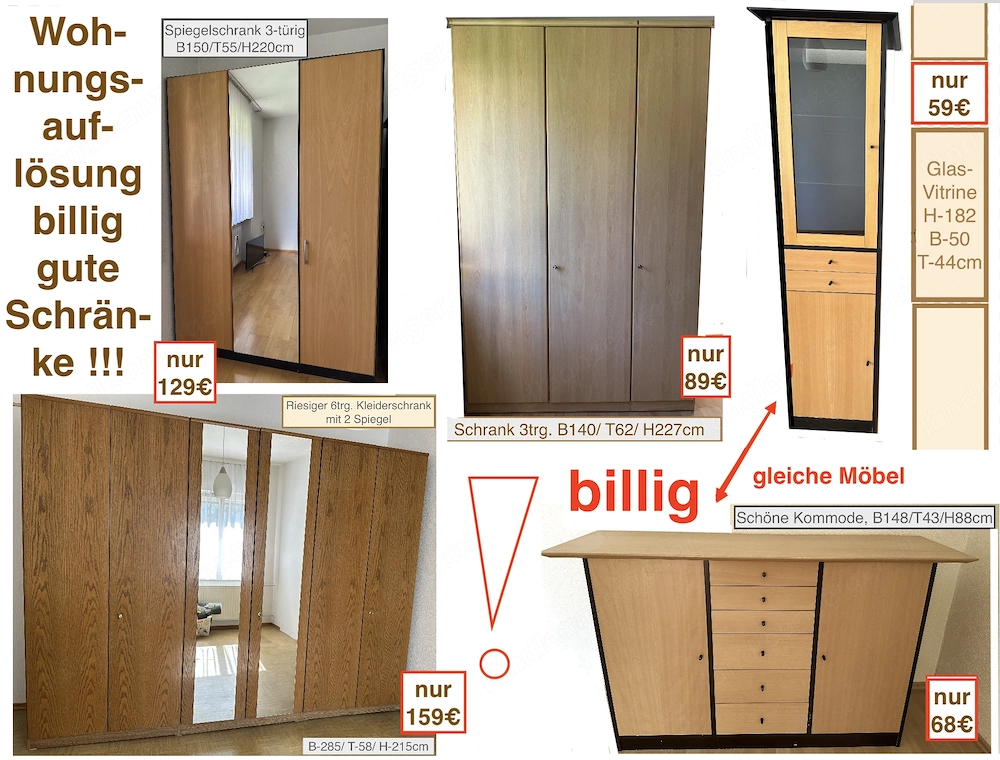 Wohnungsauflösung Schlafzimmerschrank Kommode Vitrine BILLIG ab 59Euro
