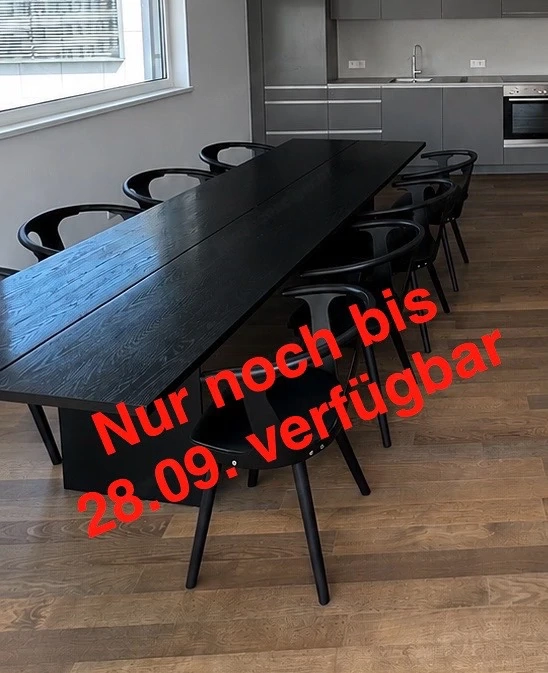 Massivholz Eiche Esstisch schwarz inkl 8 Designerstühle schwarz