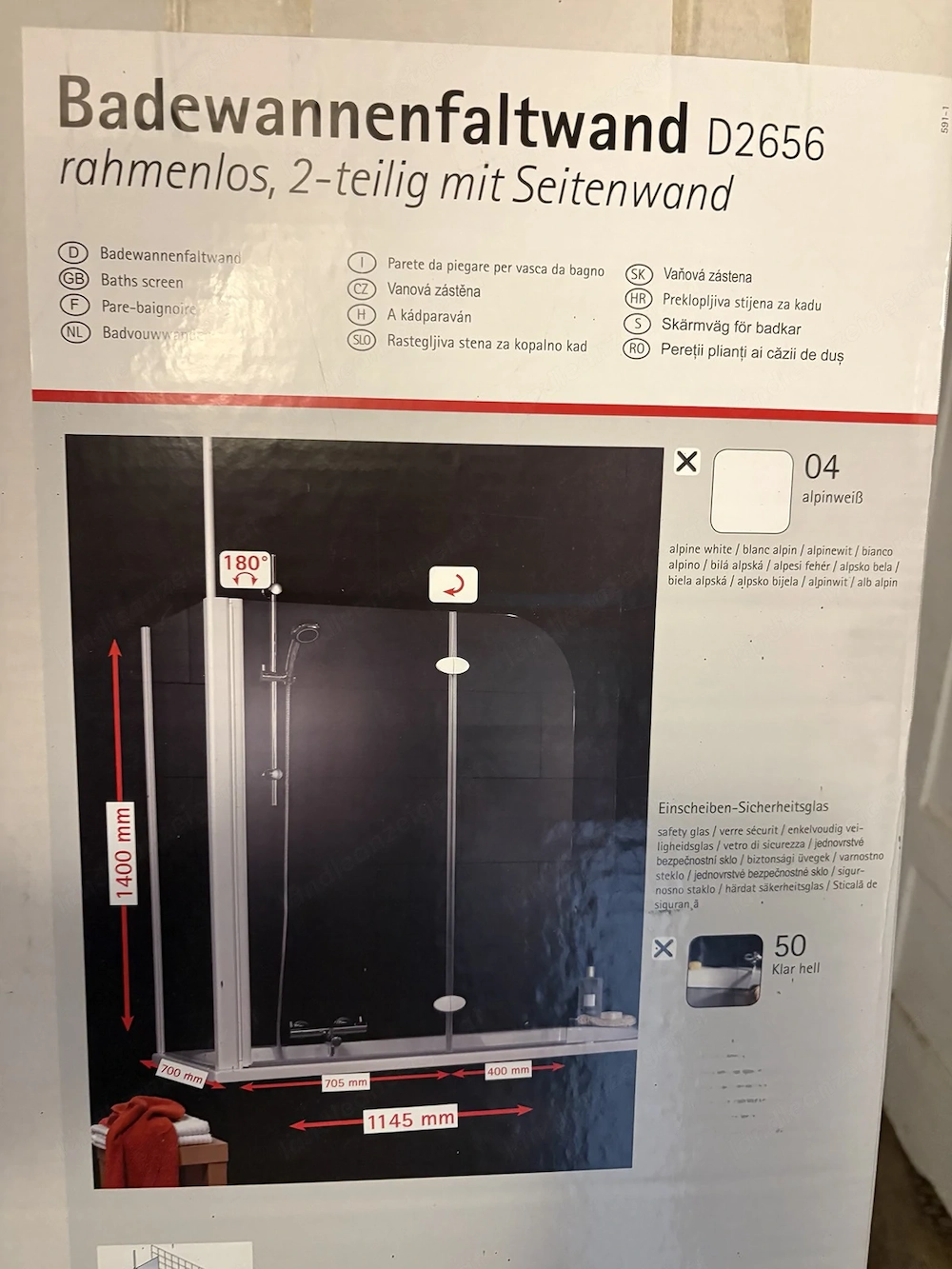 Badewannen-Faltwand, neu und originalverpackt