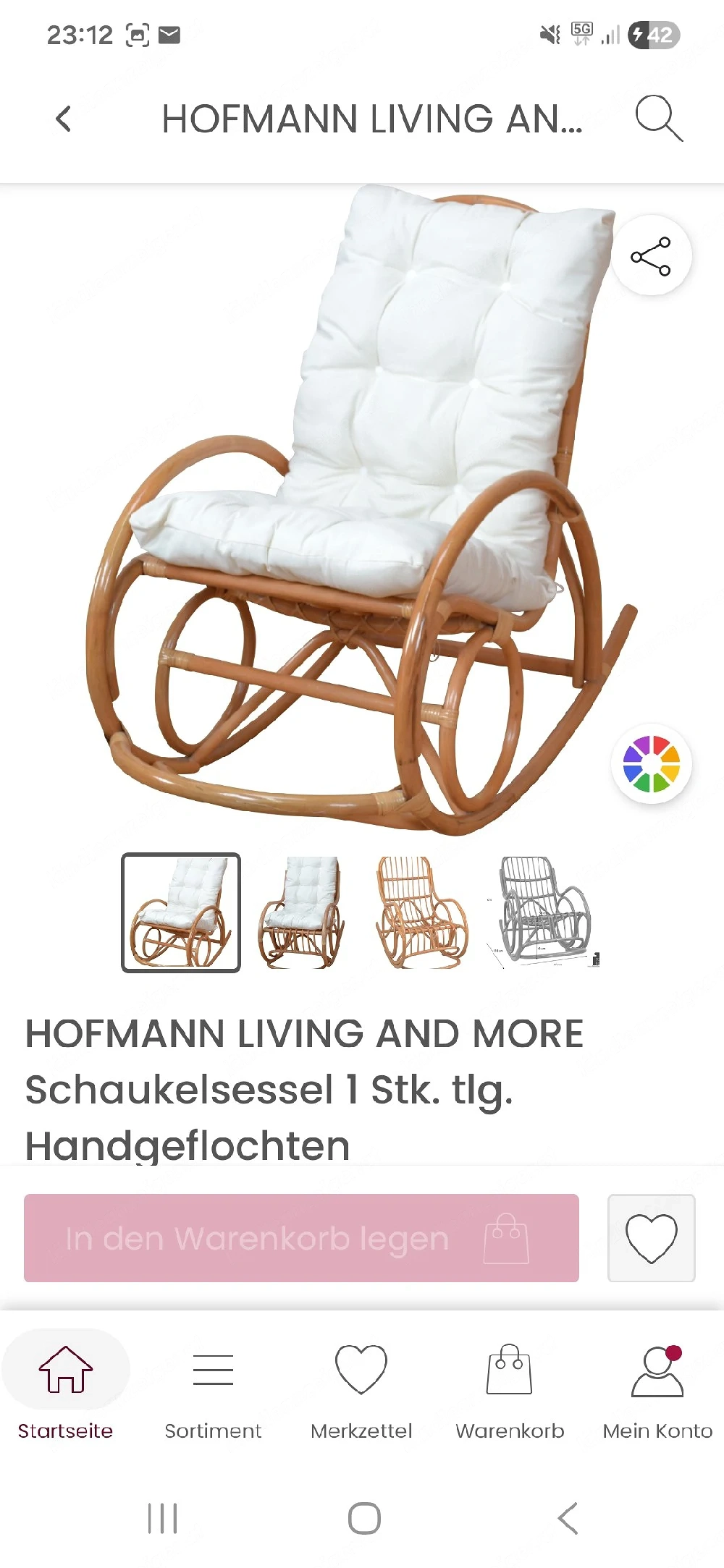 Schaukelstuhl Handgeflochten NEU !!Hofmann Living and more. Honigfarben