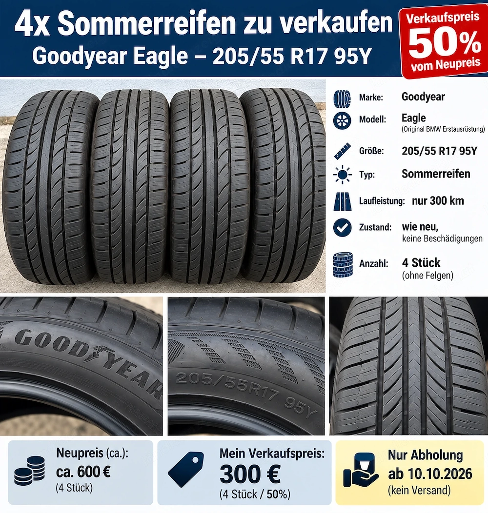 4x Goodyear Sommerreifen 205 55 R17 95Y 