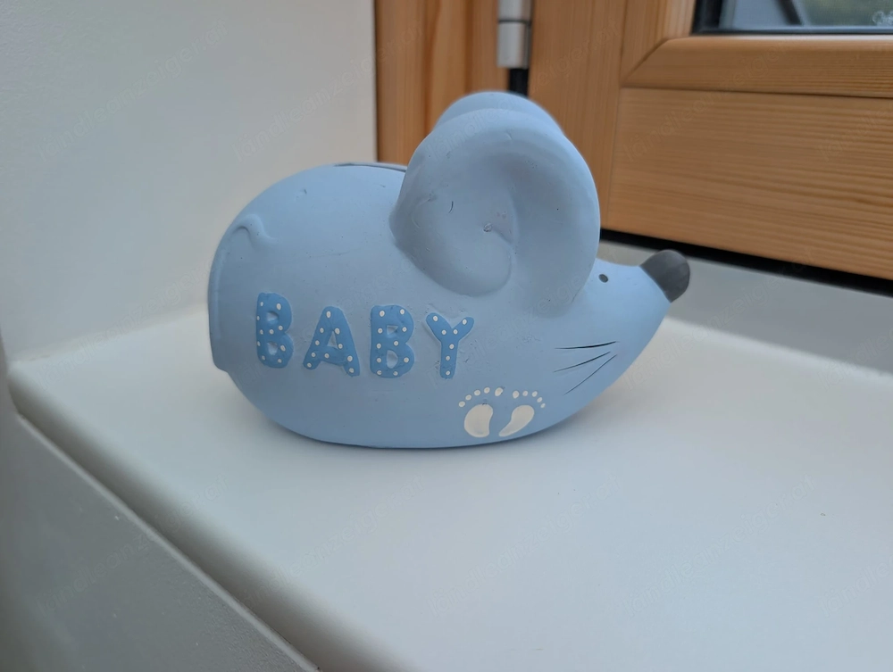 Sparbüchse Maus Baby Blau Keramik