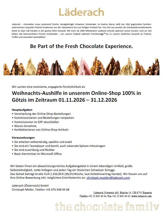 Weihnachtsaushilfe Online-Shop 100% (befristet von November bis Dezember 2026)