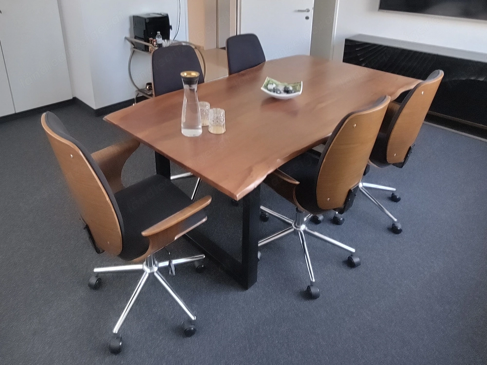 6x Bürostuhl Retro Bugholz Walnuss Stoff schwarz   Preis je Stuhl