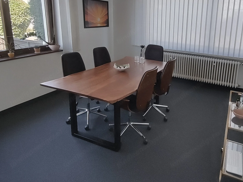 Esstisch Baumkante Akazie massiv 200x100 cm, Kufengestell schwarz