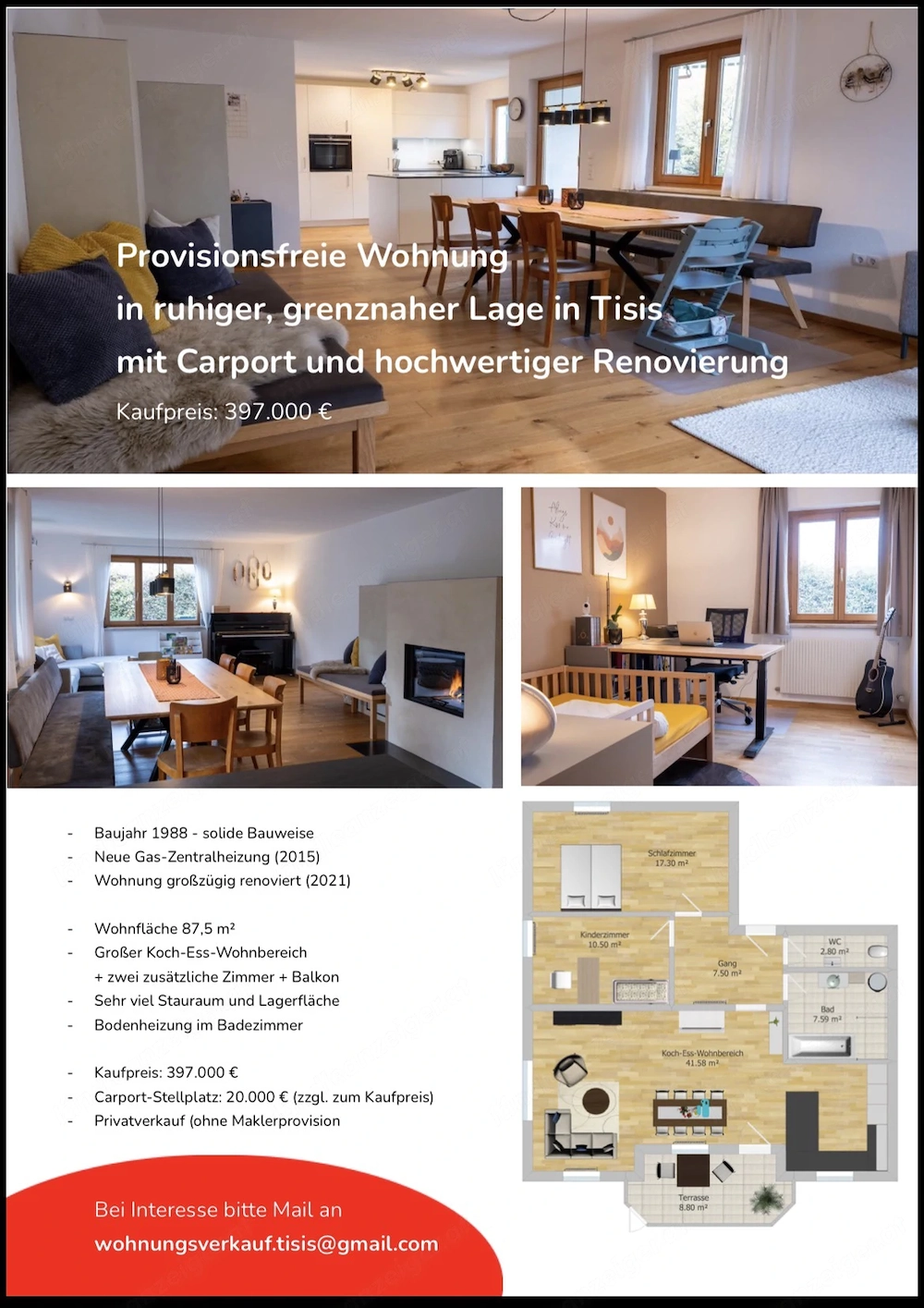 Verkaufen unsere 3 Zimmerwohnung in Feldkirch-Tisis