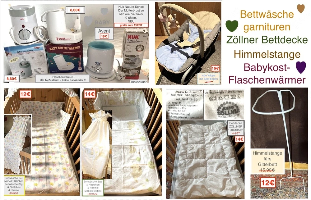 Gitterbettgarnitur Babywippe Flaschenwärmer