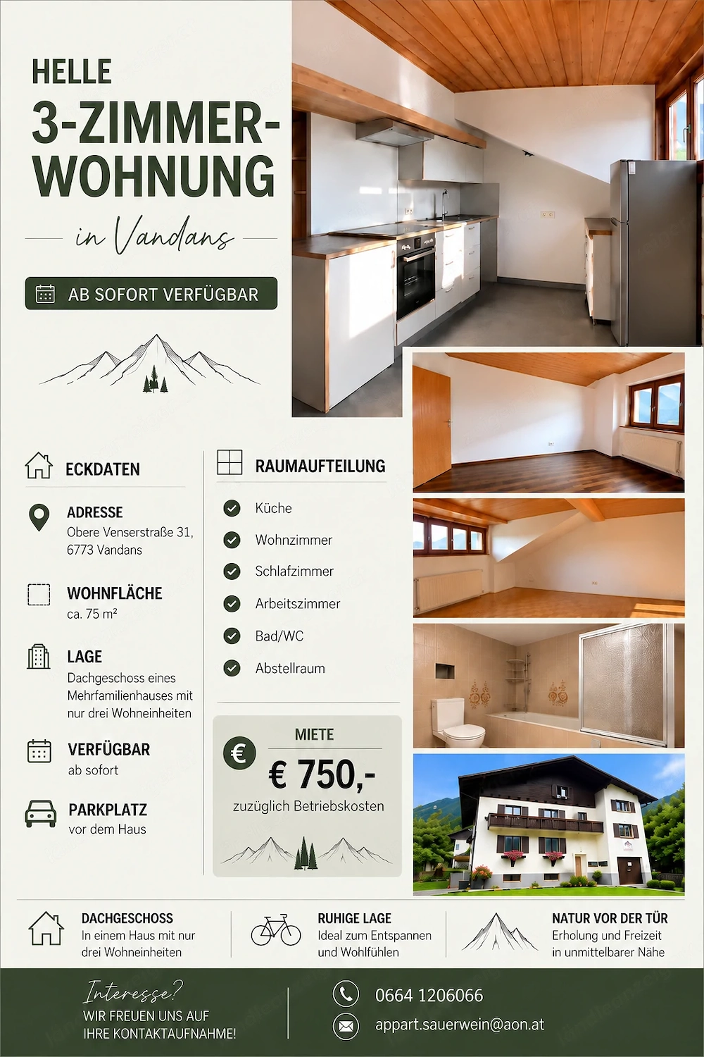 3 Zimmer-Wohnung in Vandans zu vermieten 