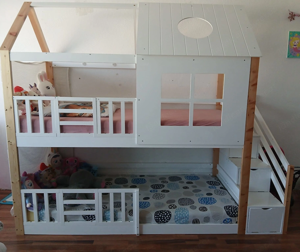 Kinder Hausbett mit Stauraum-Treppe