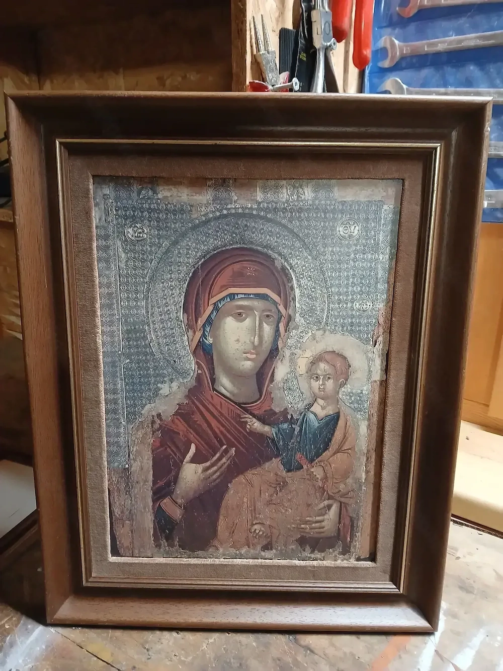 Ikone  Maria mit dem Jesukind   ca. 14. Jahrhundert ( Kunstdruck )