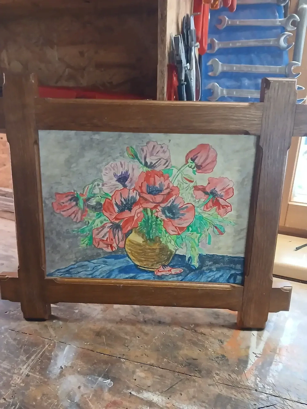 Bild handgemalt Blumenvase in sehr schönem Eichen Holz Rahmen