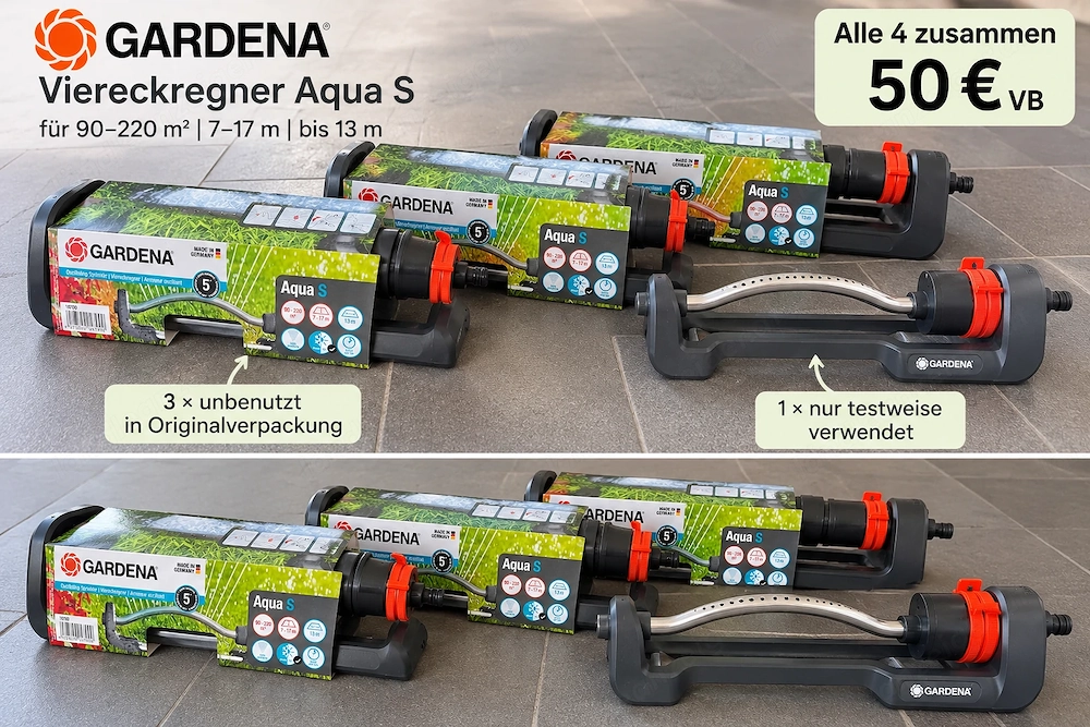 4  GARDENA Viereckregner Aqua S   3 unbenutzt   auch einzeln