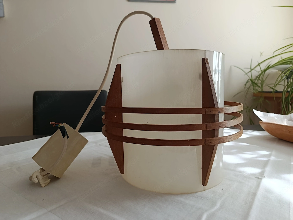 Original 60er - 70er Hängelampe Kunstoff & Holz